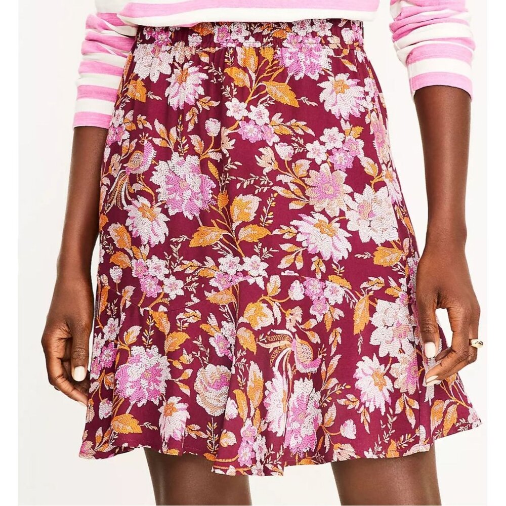 NWT LOFT Woman’s Shades of Pink Floral Tiered Flippy Elastic Waist Skirt Size L